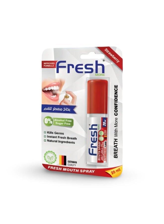 Fresh More Mouth Spray - Strawberry Flavour Sugar-Free, Alcohol-Free Breath Spray, Instant Fresh Breath, Natural Oral Care, Portable Mouth Freshener Spray.